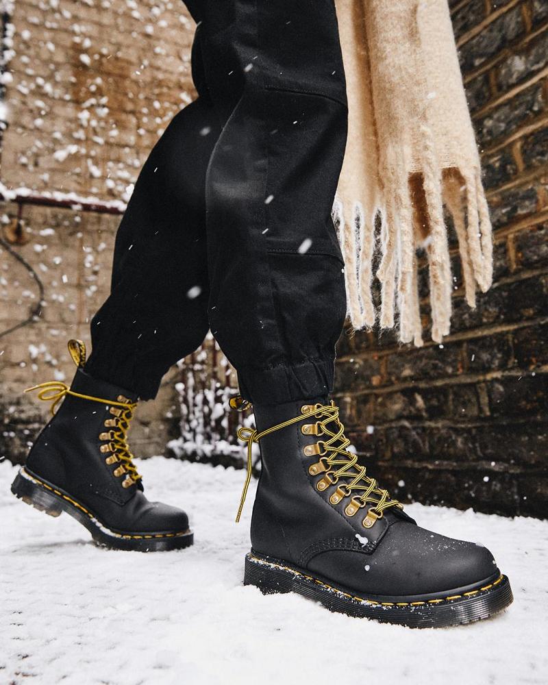 Women's Dr Martens 1460 Pascal DM's Wintergrip Leather Lace Up Boots Black | AU 185PJJ